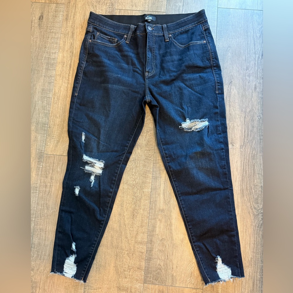 LuLaRoe Dark Denim Skinny Jeans with Distressed Details